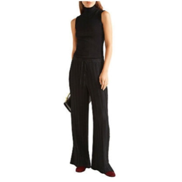 Theory Traplin P-Poly Drape Plisse Pleated Crepe Wide Leg Pants in Black Sz 4 - Picture 1 of 8